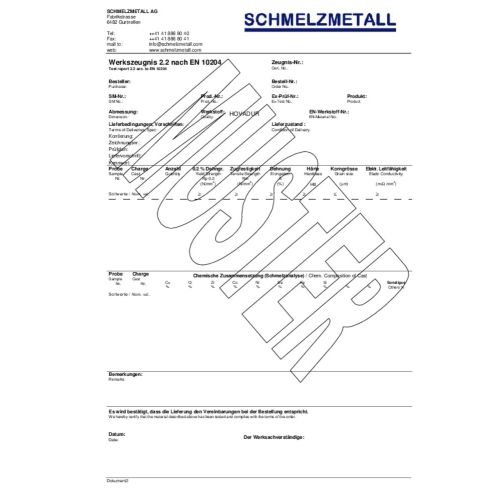 Materialecertifikat, certifikat